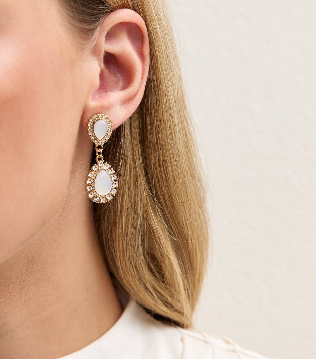 New Look Gold-Tone Pink Gem Teardrop Earrings New Look
