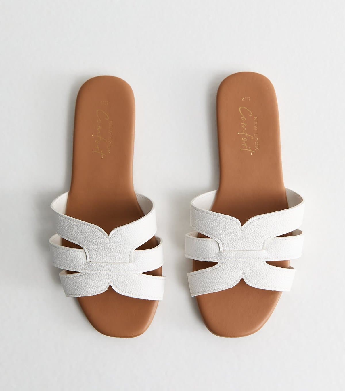 New Look Women's White Faux Leather Interwoven Strap Flat Mule Sandals Vegan New Look