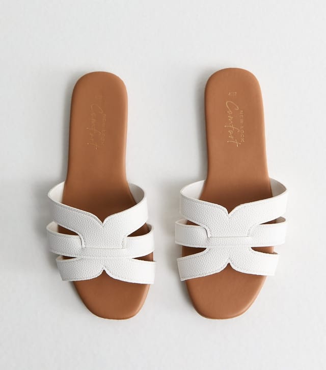 New Look Women's White Faux Leather Interwoven Strap Flat Mule Sandals Vegan New Look - 2