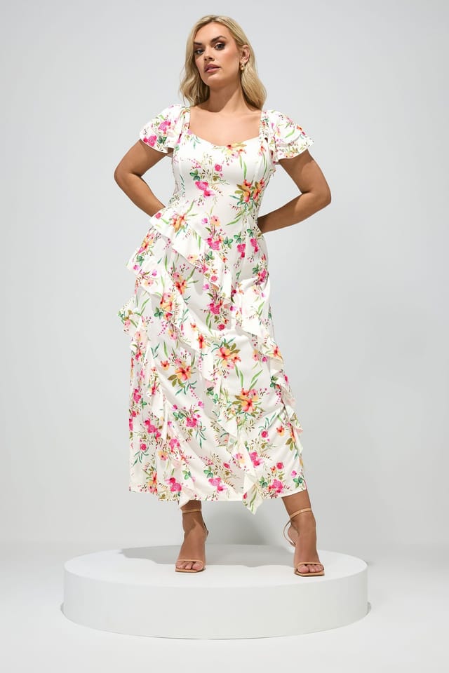 Yours Yours Women's Floral Sweetheart Neckline Maxi Dress in White - 3