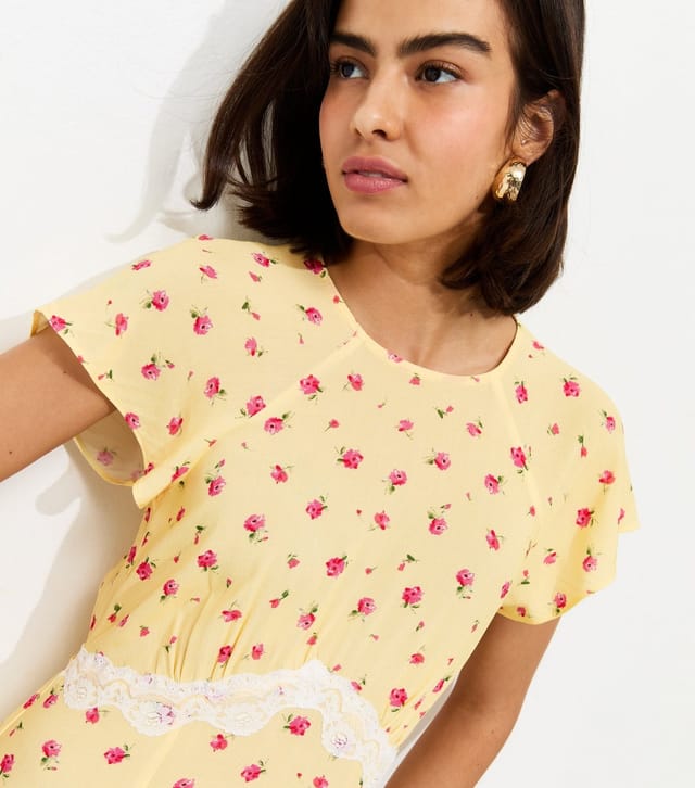 New Look Women's Yellow Floral Lace Waist Midi Dress New Look - 2