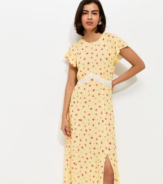 New Look Women's Yellow Floral Lace Waist Midi Dress New Look - 3