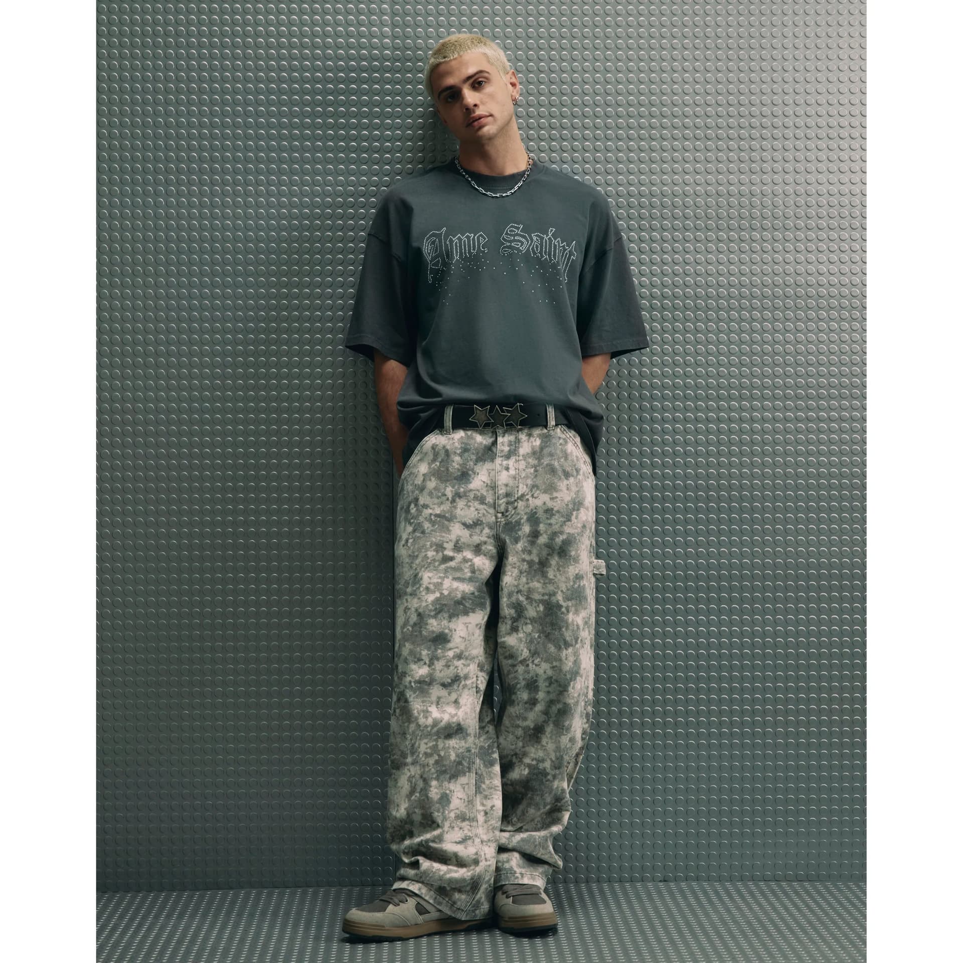 River Island Mens River Island Cream Camo Baggy Fit Jeans