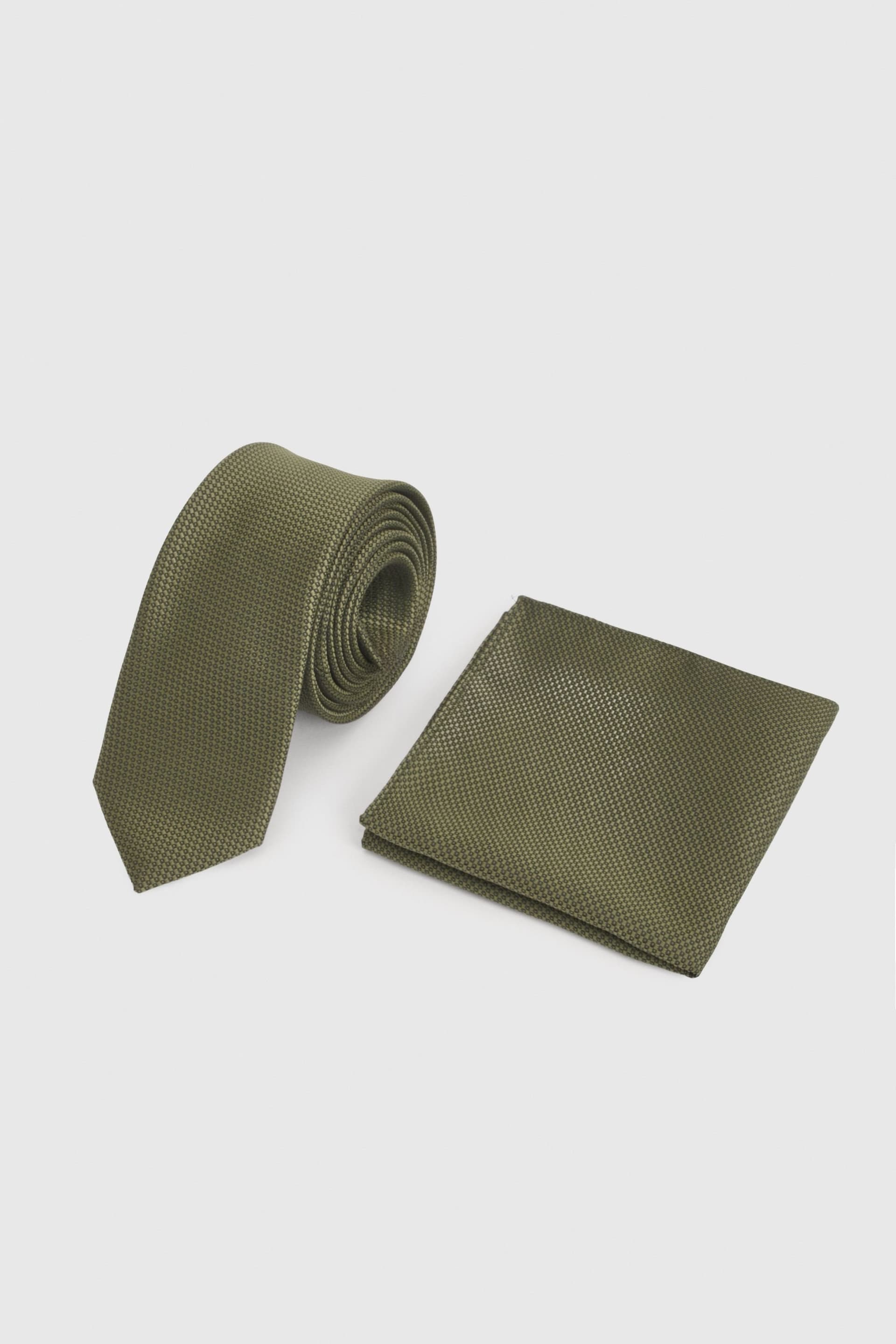 Burton Burton Men's Olive Textured Tie & Pocket Square Set