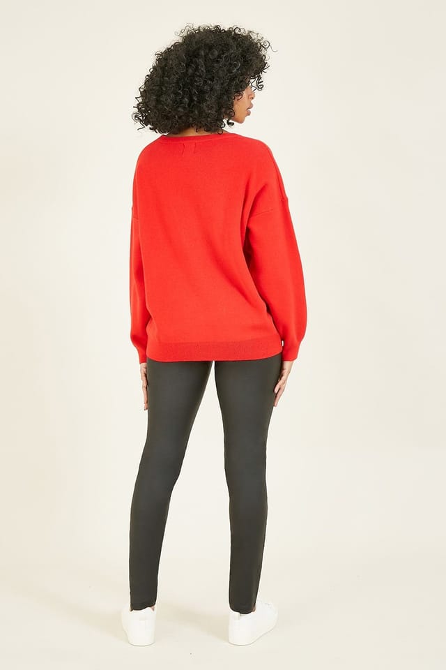Yumi Yumi Women's Red Festive Penguin Knitted Xmas Jumper - 3