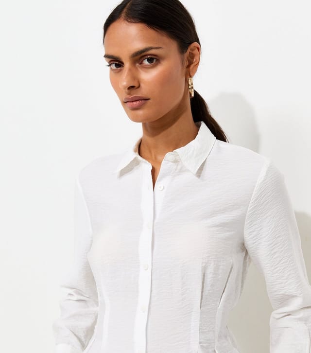 New Look Women's White Crinkle Texture Gathered Waist Shirt New Look - 3