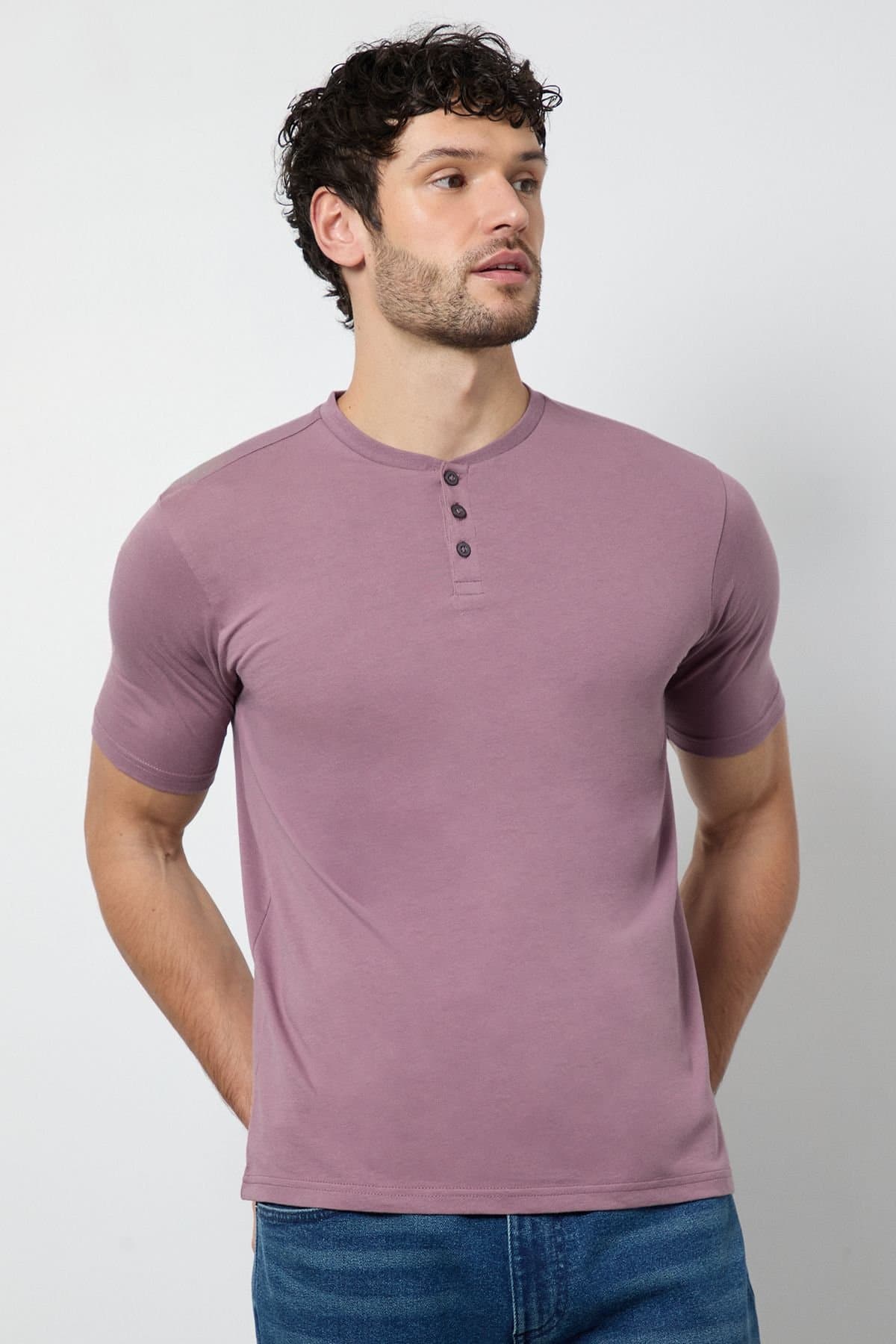 Burton Burton Men's Dark Pink Grandad Neck T-Shirt