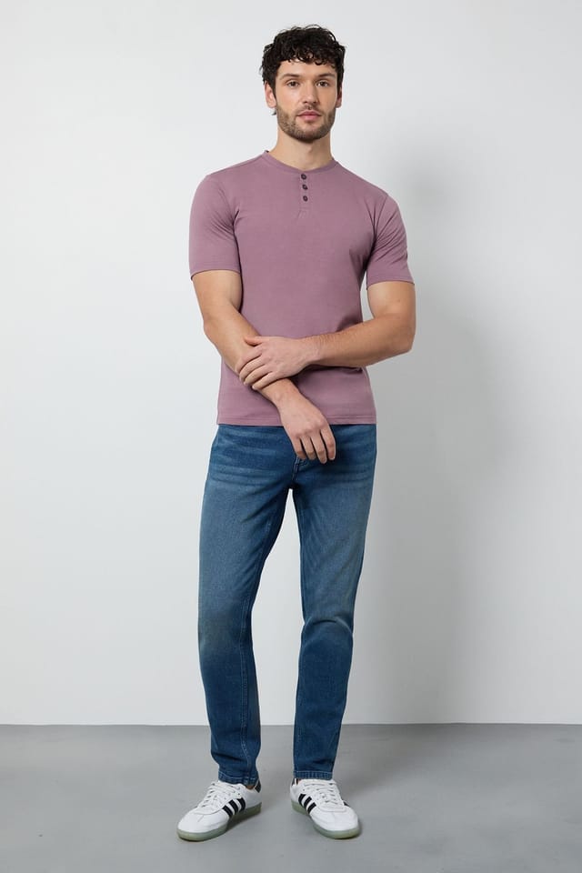 Burton Burton Men's Dark Pink Grandad Neck T-Shirt - 2