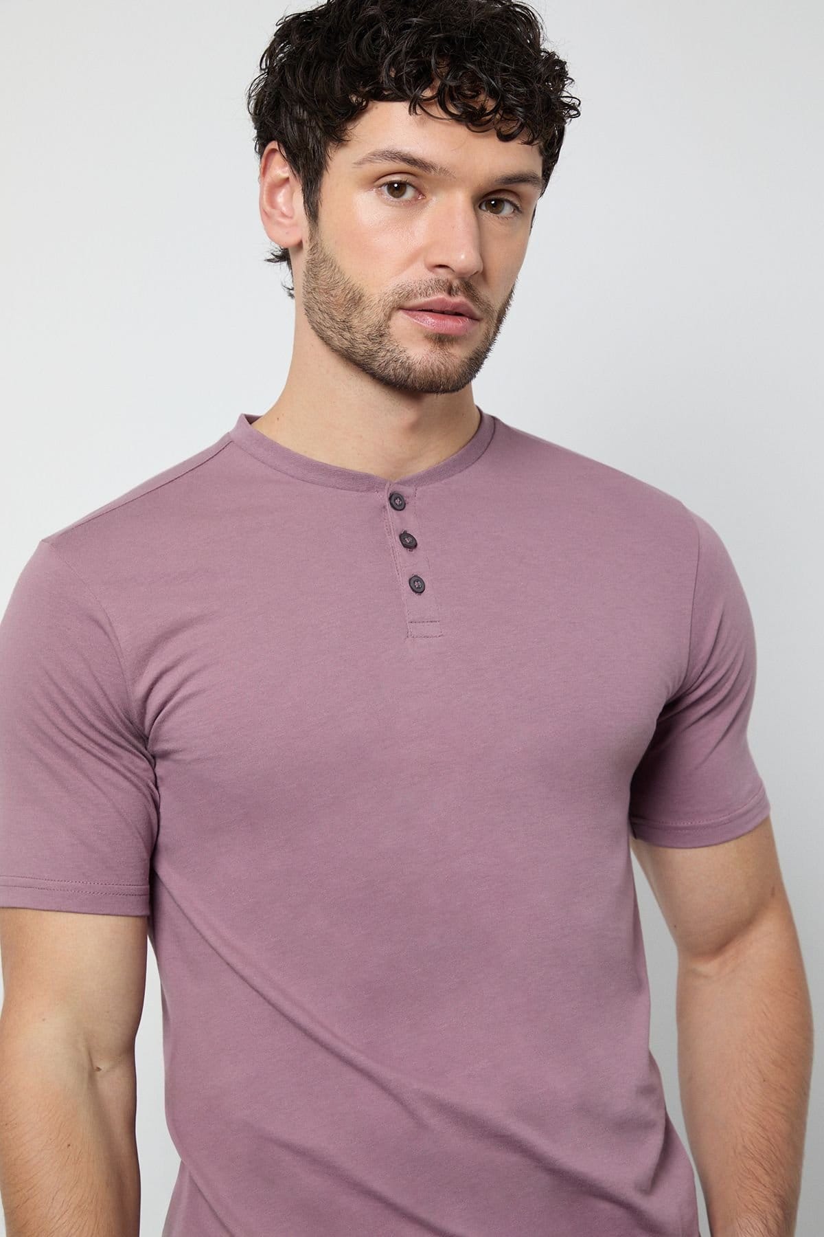 Burton Burton Men's Dark Pink Grandad Neck T-Shirt - 4
