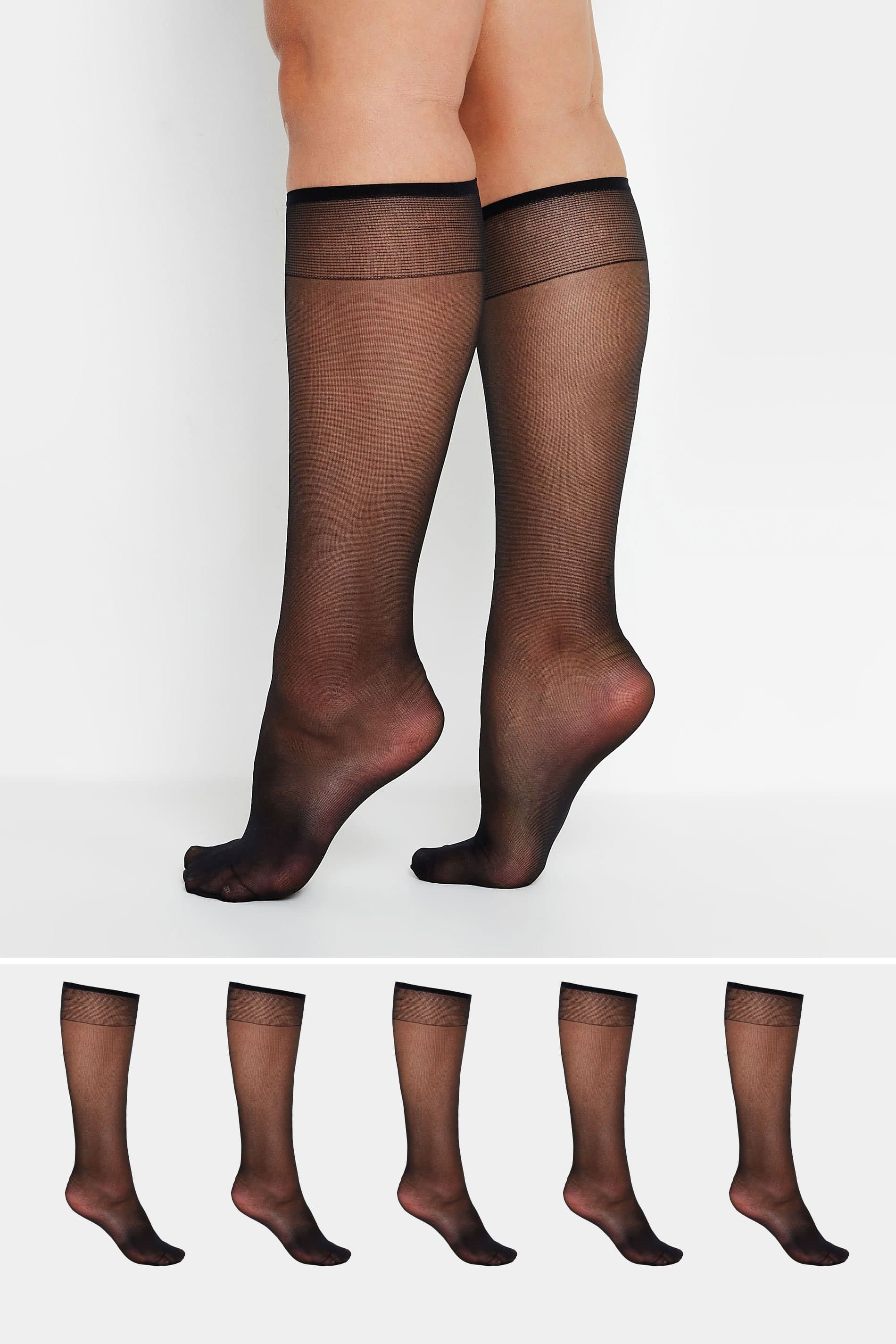 Yours 5 Pack Black Sheer Knee High Socks