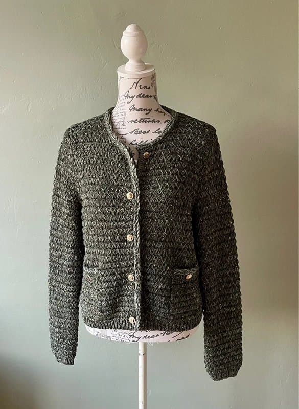 Mango Mango Cardigan Knit Jacket Size 16 Khaki Green Gold Buttons Classic VGC