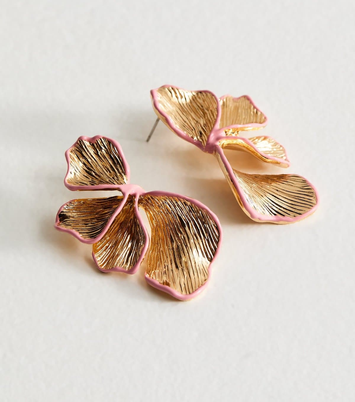 New Look New Look Gold Tone Pink Textured Petal Stud Earrings
