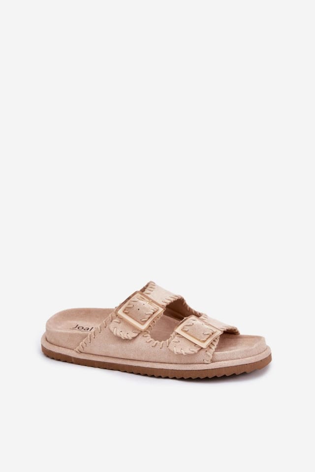 Love Lace Love Lace Women's Suede Buckle Sandals With Decorative Stitching & Comfort Fit in Beige - 2