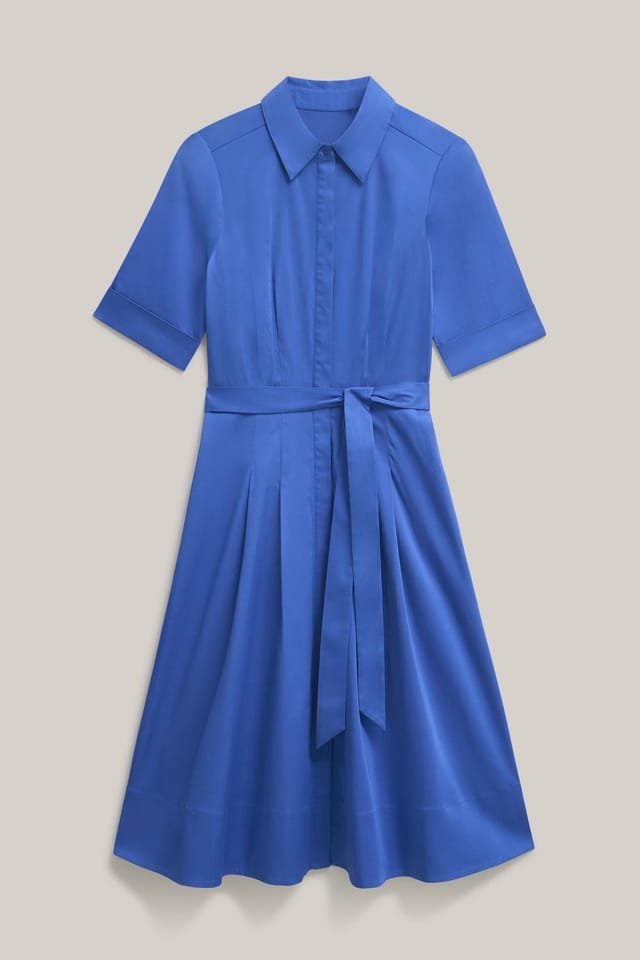 Hobbs London Hobbs London Women's Brigitta Pleated Tie Belt Shirt Dress in Cobalt - 2