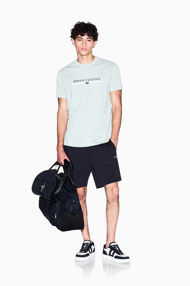 Armani Exchange Armani Exchange Men's Cotton T-Shirt Front Logo Light Green - 2