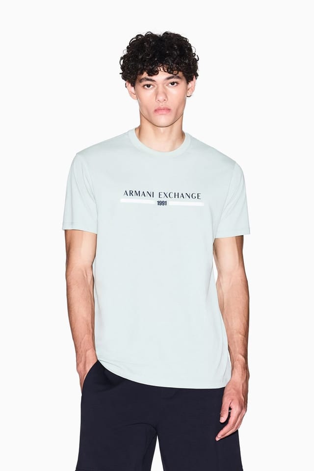 Armani Exchange Armani Exchange Men's Cotton T-Shirt Front Logo Light Green - 3