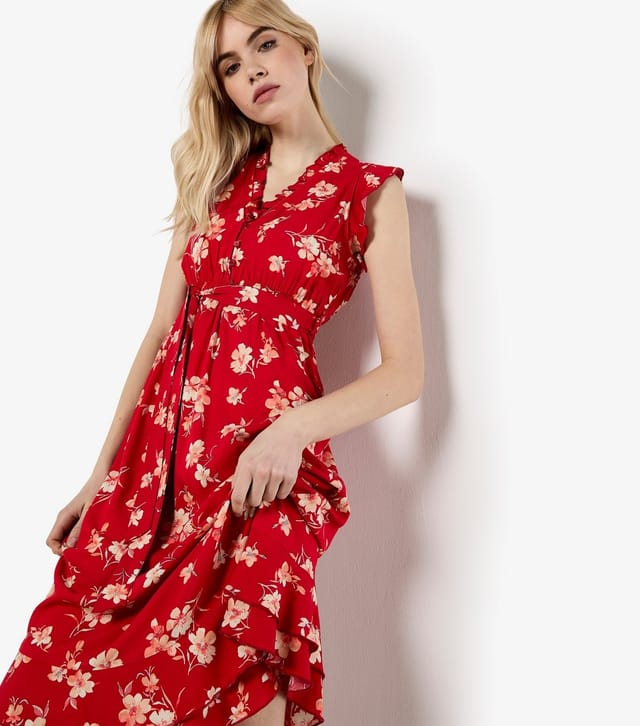 Apricot Women's Red Floral Ruffled Midi Dress Apricot New Look - 2