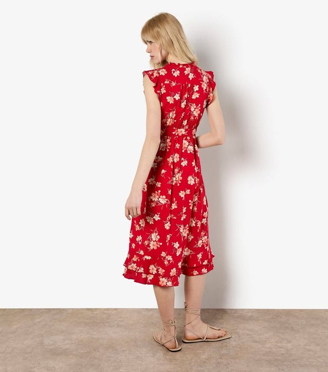 Apricot Women's Red Floral Ruffled Midi Dress Apricot New Look - 3