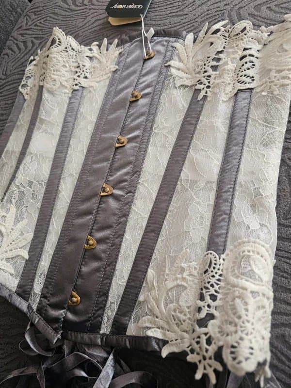 Corset Story Corset Story Grey Satin Lace Appliqué Lace Steel Boned Elegant Underbust Corset Size 28"