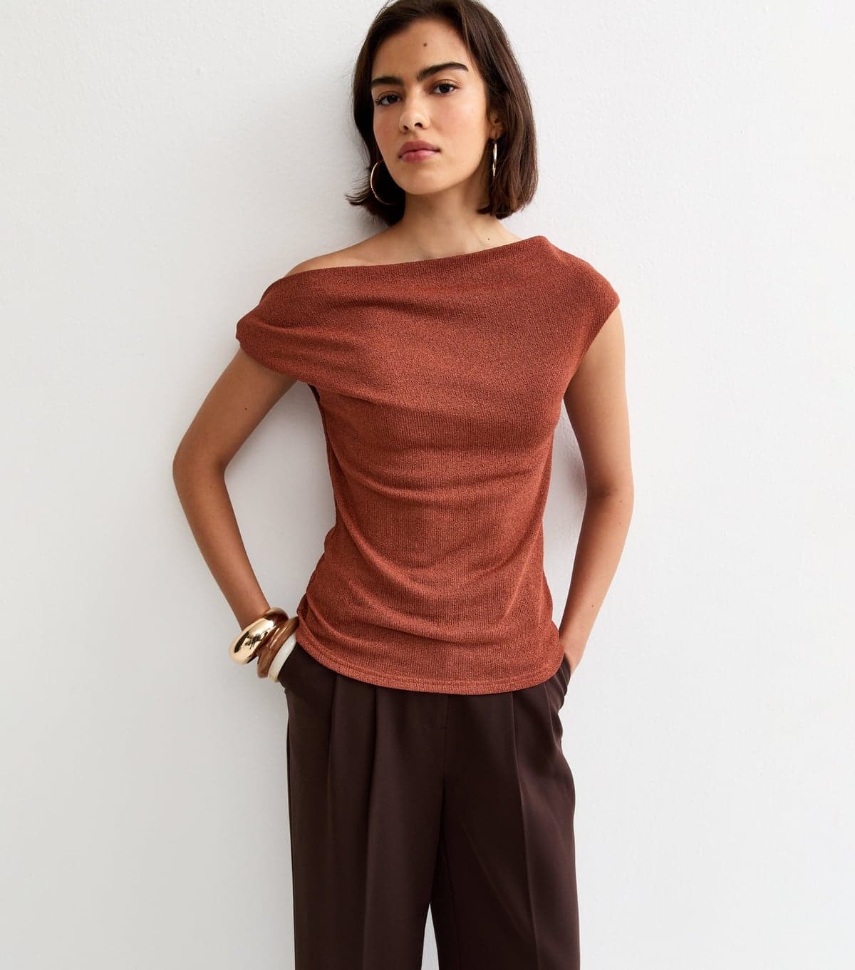 New Look Women's Dark Red Twisted Off The Shoulder Top New Look