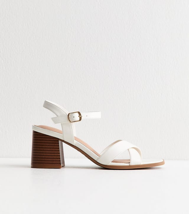 New Look Women's White Faux Leather Block Heel Sandals Vegan New Look - 2