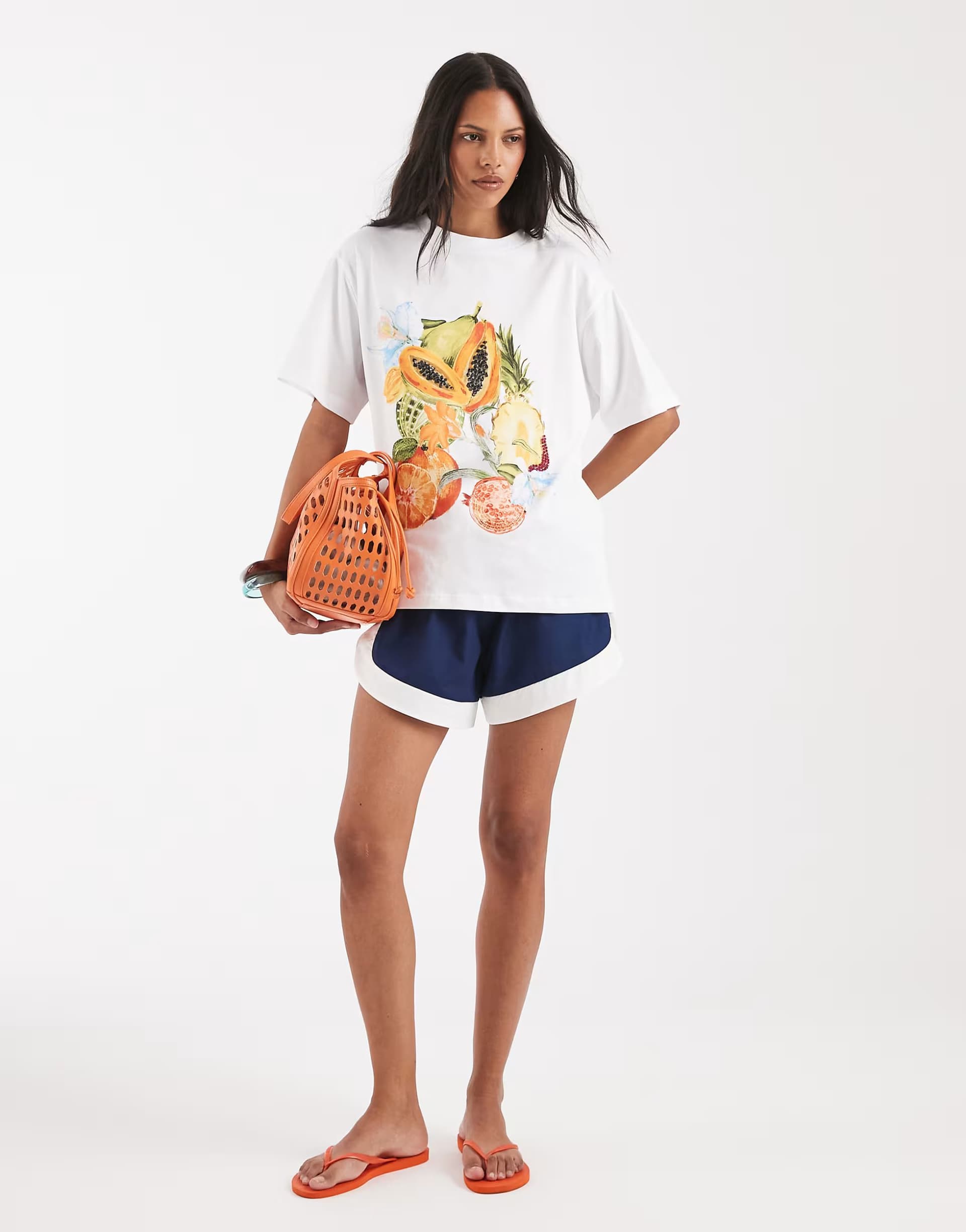 ASOS ASOS DESIGN Drop shoulder T-shirt with beaded fruit graphic in white