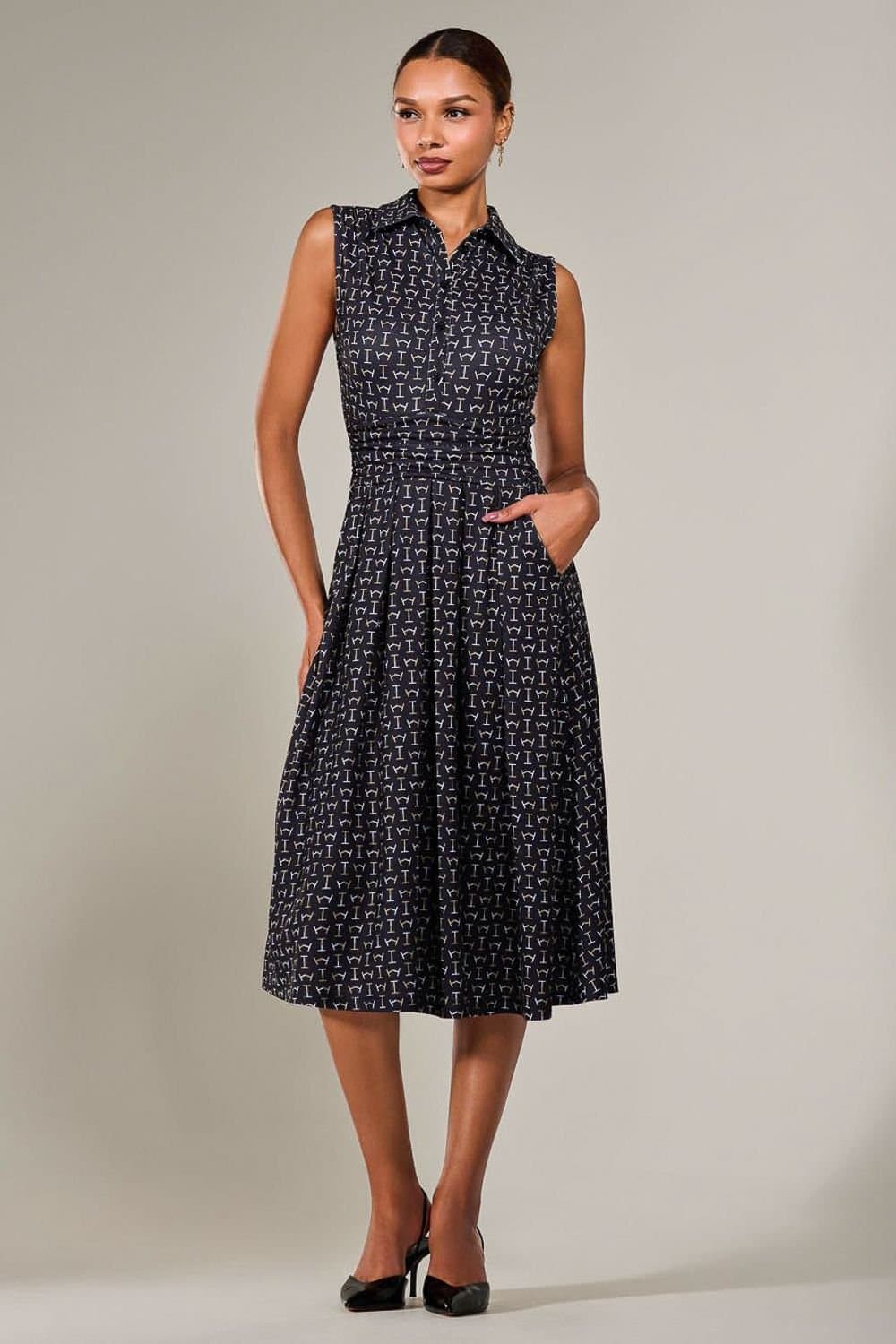 Jolie Moi Jolie Moi Women's Button Sleeveless Midi Dress in Black