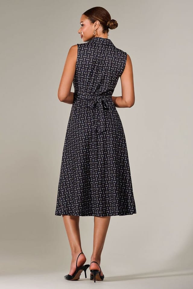 Jolie Moi Jolie Moi Women's Button Sleeveless Midi Dress in Black - 2