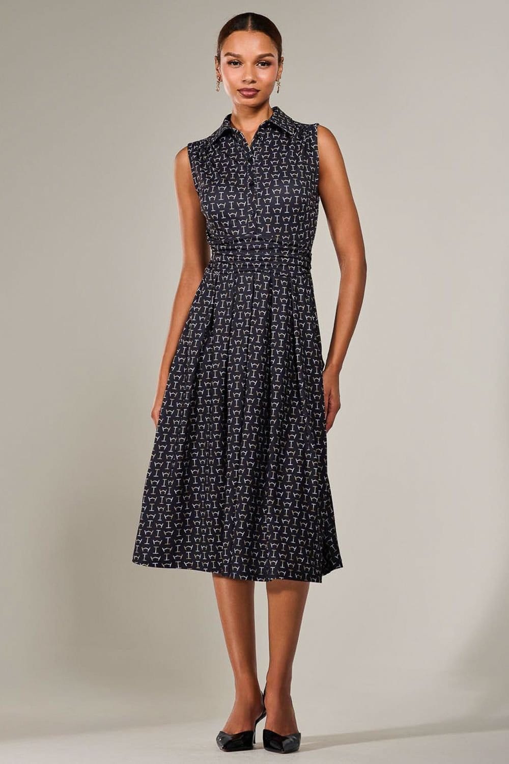 Jolie Moi Jolie Moi Women's Button Sleeveless Midi Dress in Black - 4