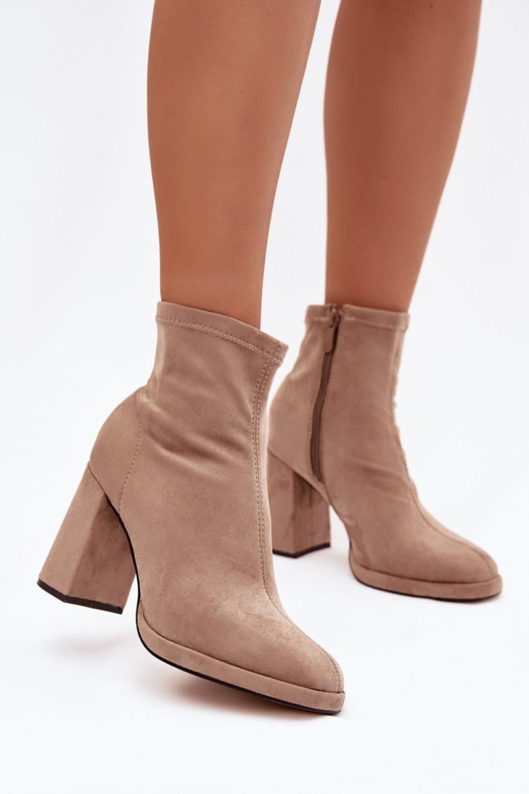 Love Lace Love Lace Beige Suede Ankle Heel Boots