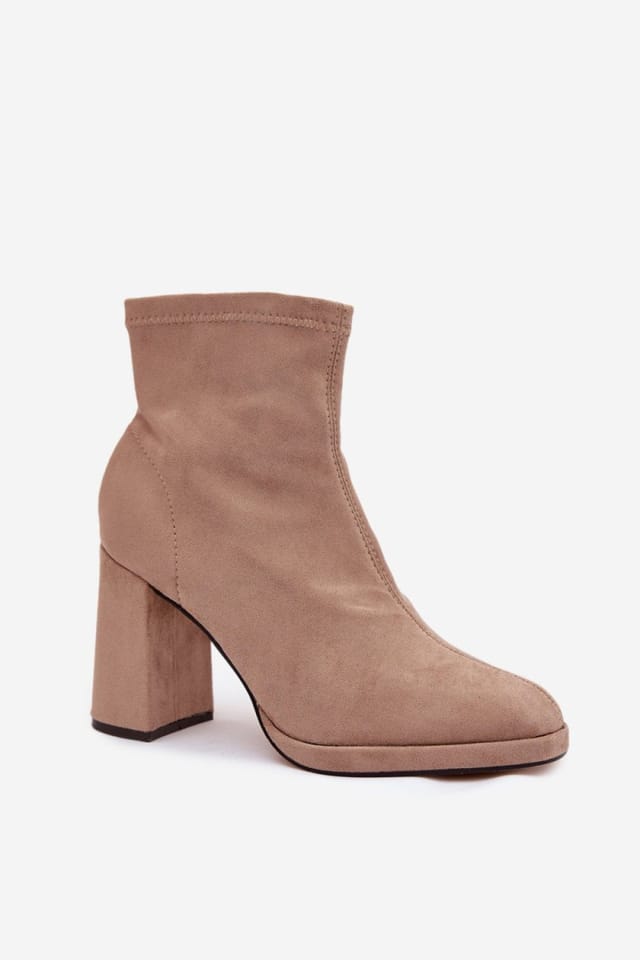 Love Lace Love Lace Women's Ankle Heel Boots Suede Zipper Closure Drative Stitch in Beige - 2