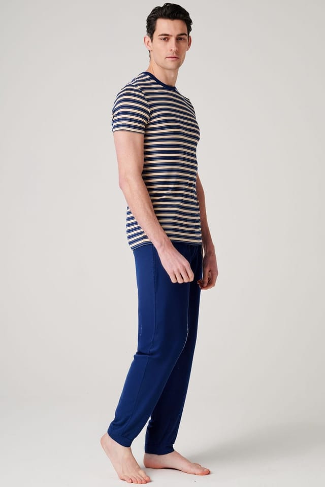 British Boxers British Boxers Men's "Sandstone" Bamboo Pyjama Set in Mid Navy - 2