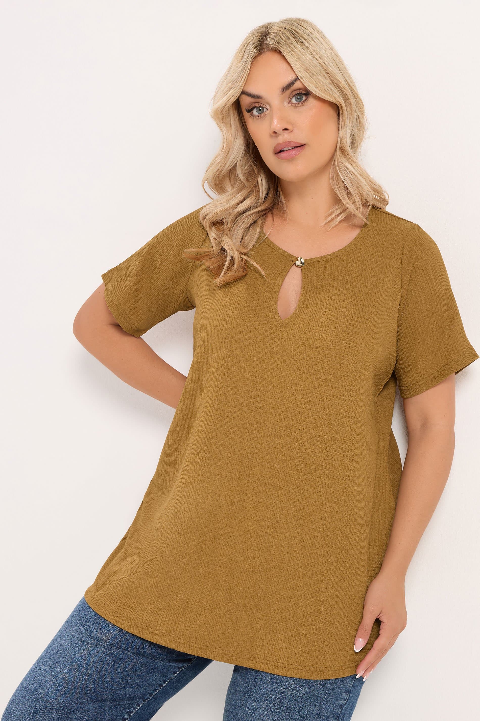 Yours Plus Size Yellow Keyhole Detail Top