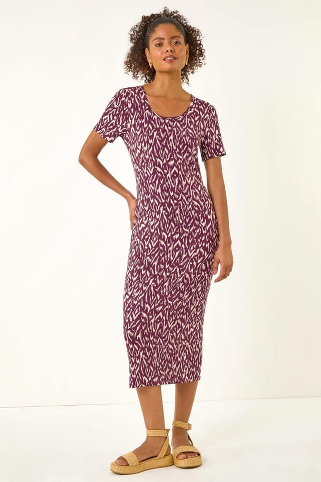 Dusk Dusk Women's Abstract Print Stretch Midi Dress in Wine - 2