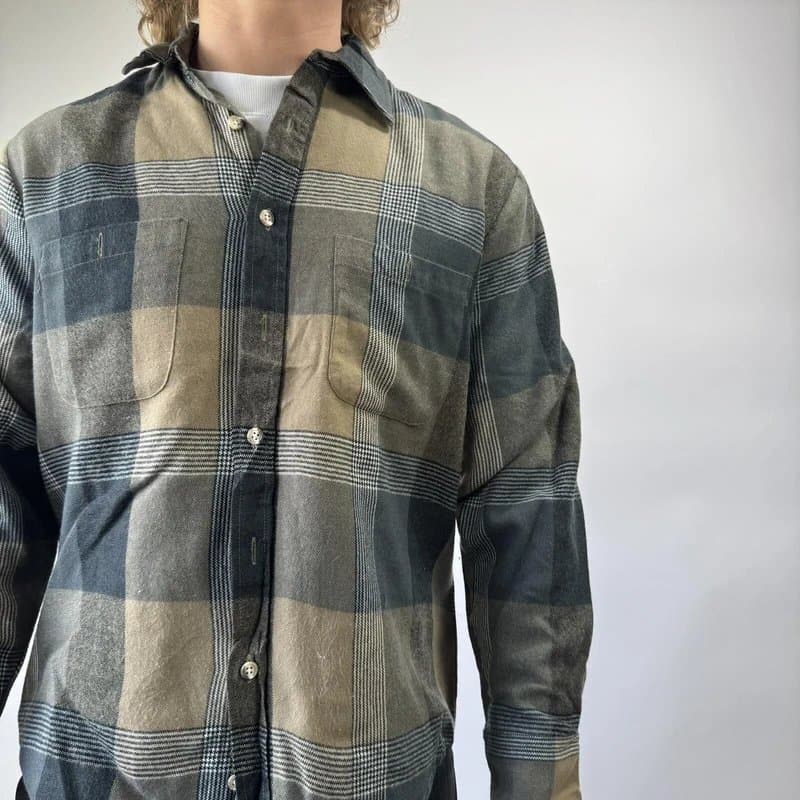 windridge Vintage Flannel Shirt Navy Plaid Check Mens Medium Long Sleeve Checkered Casual