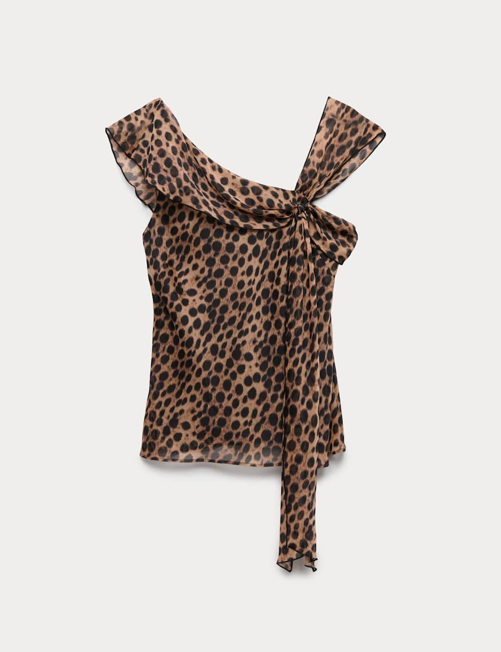 Marks & Spencer M&S Floral Asymmetric Knot Detail Fitted Top Brown Mix