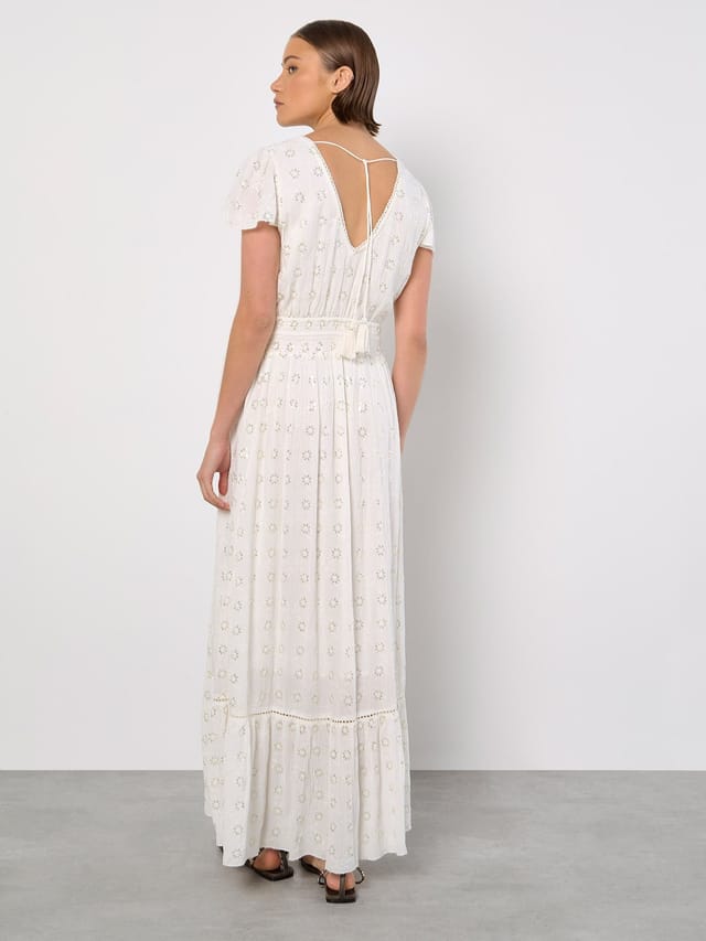 Apricot Apricot Women's Embroidered Sequin Maxi Dress in White - 3