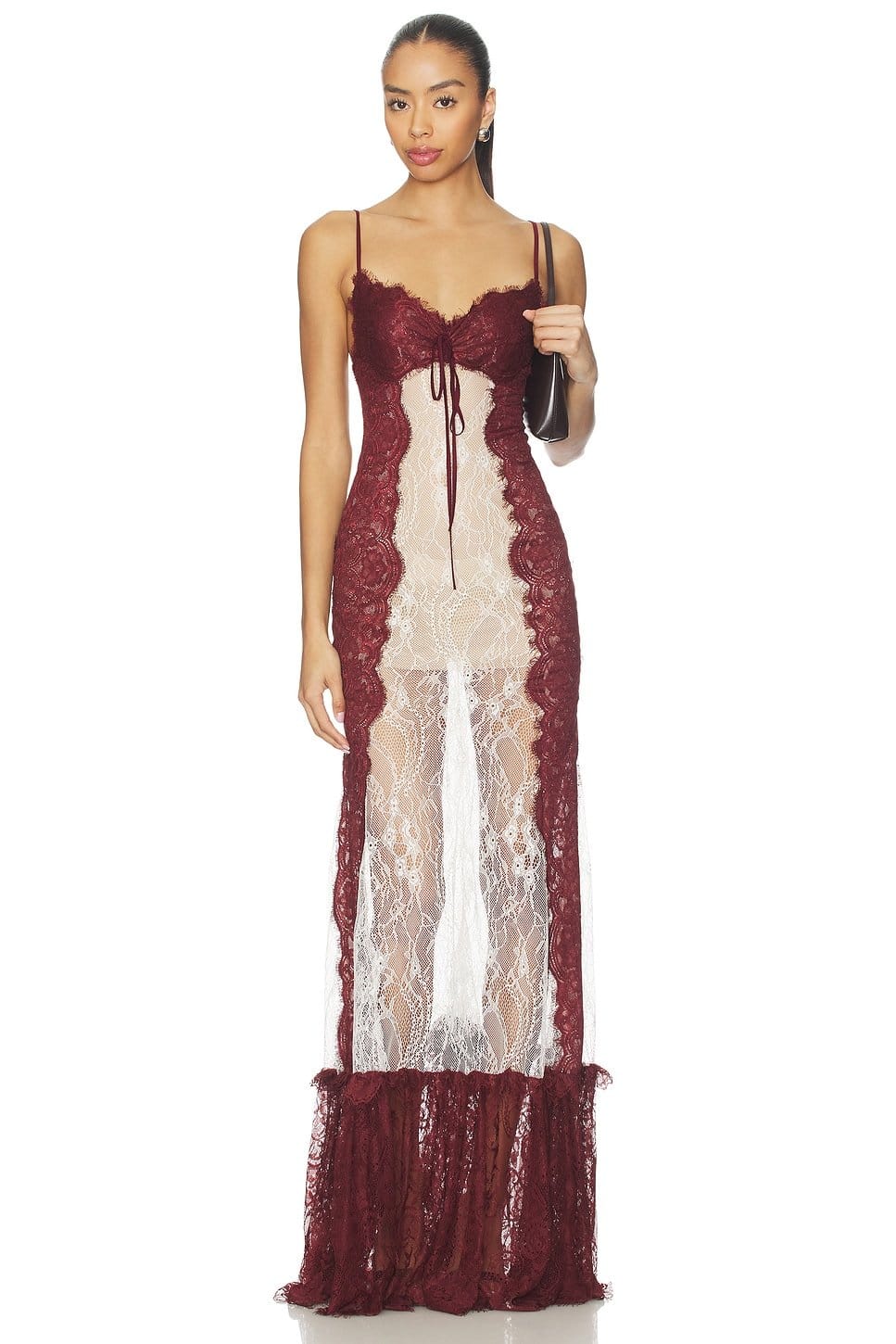 Revolve Burgundy & Cream Lace Uma Dress