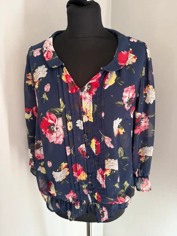 Next Next navy blue floral chiffon blouse size 12 (ref v12)