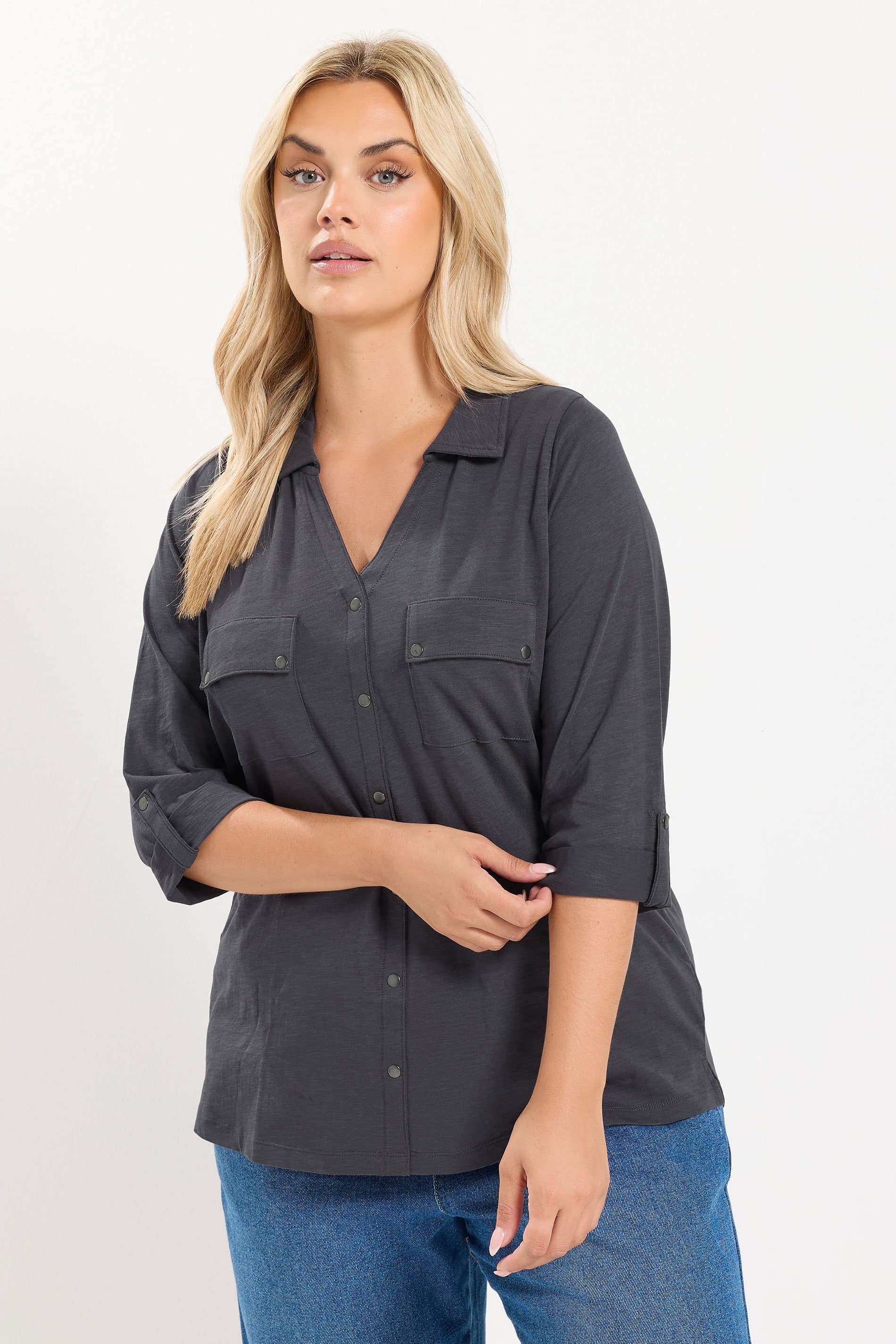 Yours Plus Size Grey Placket Shirt