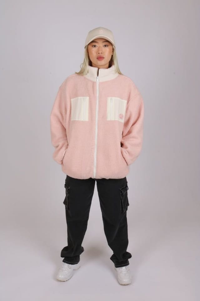 ROADIES OF 66 ROADIES OF 66 Women's Soft Pink Borg Jacket Relaxed Fit - 2