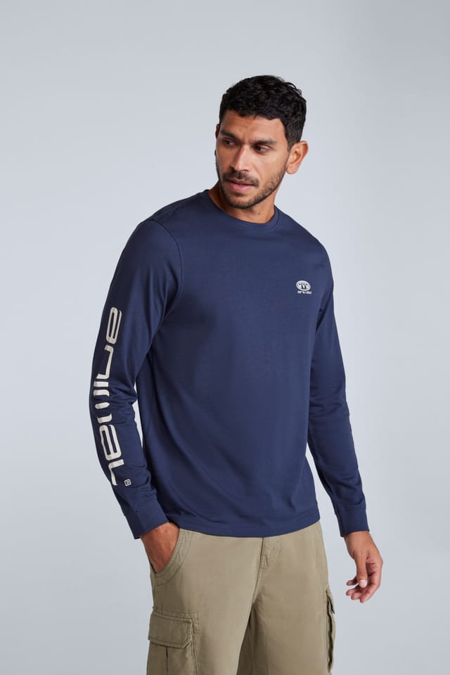 Animal Animal Men's 'Tommy' Long Sleeve Graphic Cotton T-Shirt in Dark Blue - 2