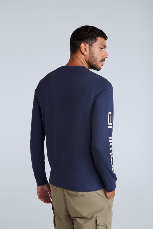 Animal Animal Men's 'Tommy' Long Sleeve Graphic Cotton T-Shirt in Dark Blue - 3