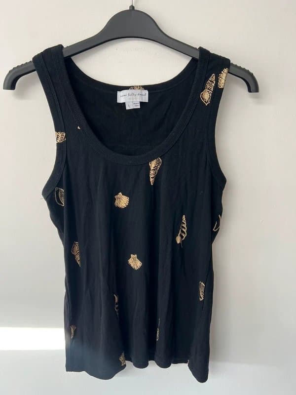 Never Fully Dressed Never fully dressed size large Black vest top with gold embroidered shells smart casual