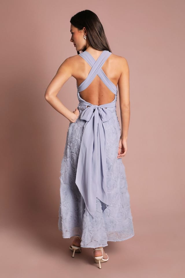 Coast Coast Women's Embroidered Mesh Floral Textured Midi Dress in Pale Blue - 3