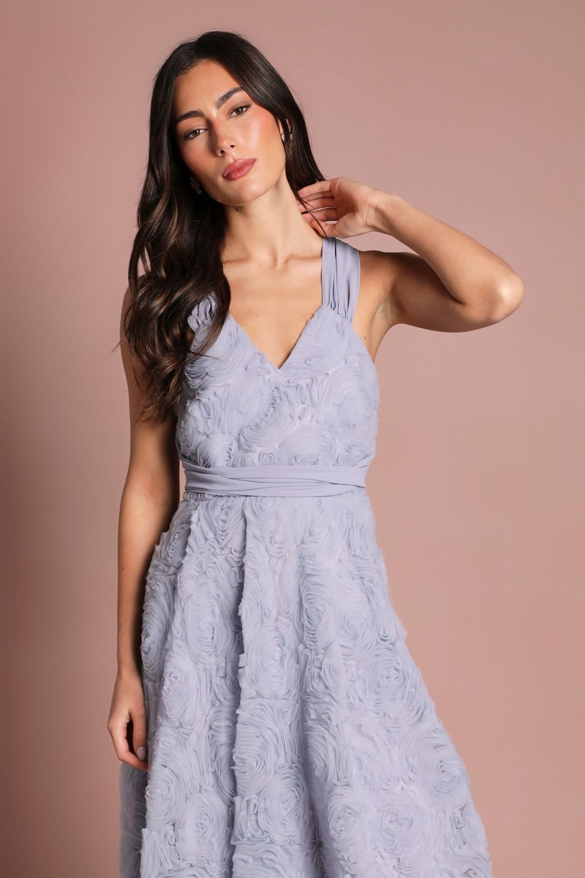 Coast Coast Women's Embroidered Mesh Floral Textured Midi Dress in Pale Blue - 4