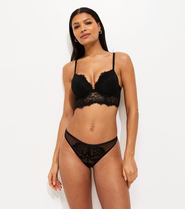 New Look Women's Black Floral Lace Corset Thong New Look - 3
