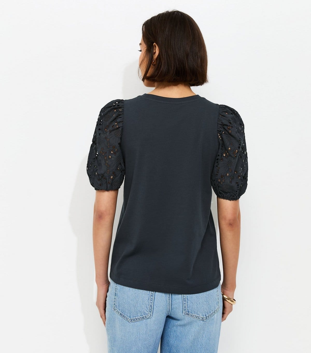 New Look Women's Navy Broderie Anglaise Puff Sleeve Top New Look - 4