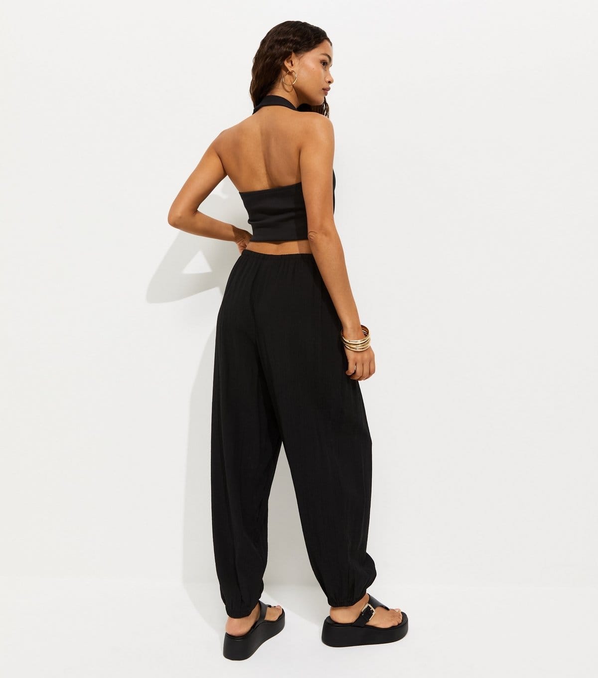 New Look Women's Petite Black Pleated Wide Leg Cuffed Trousers New Look - 4