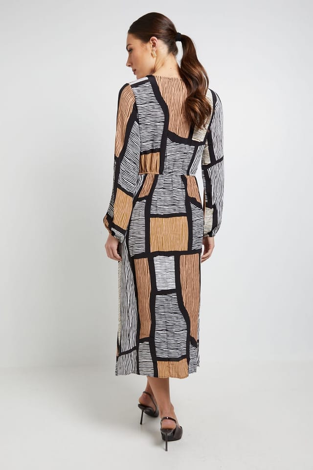 Principles Principles Women's Geo Tie Front Midi Dress in Neutral - 3